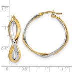 14K with Rhodium Polished Criss Cross Hoop Earrings - Image 4
