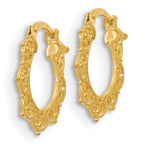 14K Polished Fancy Pattern Hoop Earrings - Image 2