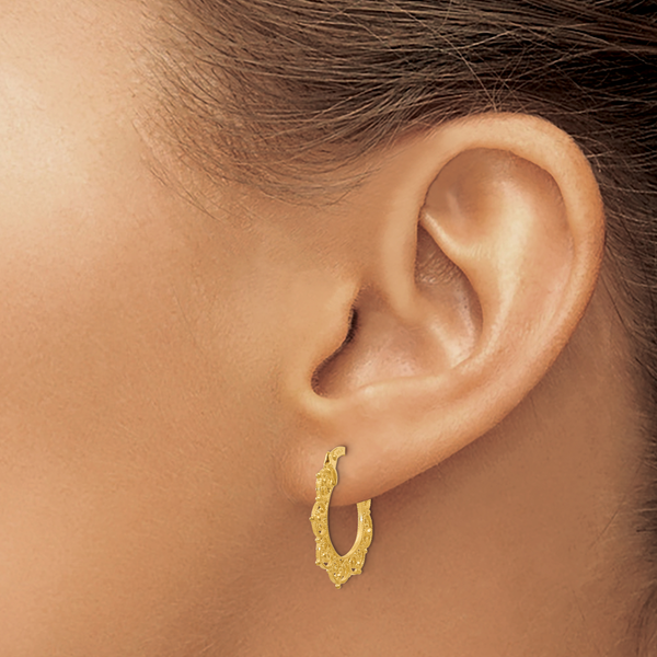14K Polished Fancy Pattern Hoop Earrings - Image 3