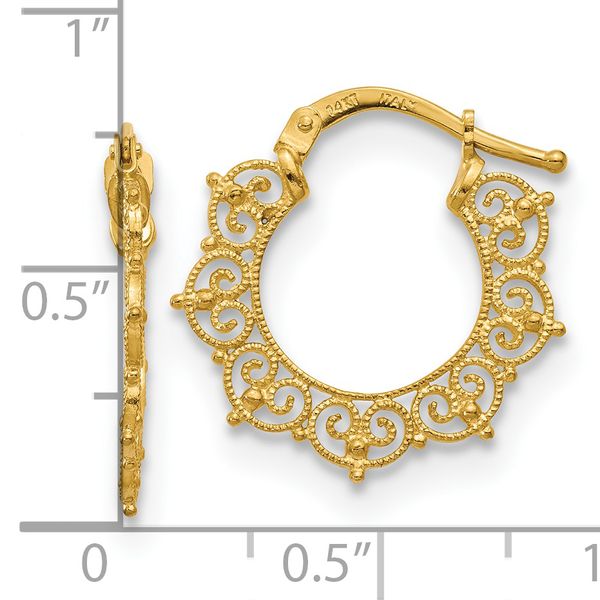 14K Polished Fancy Pattern Hoop Earrings - Image 4