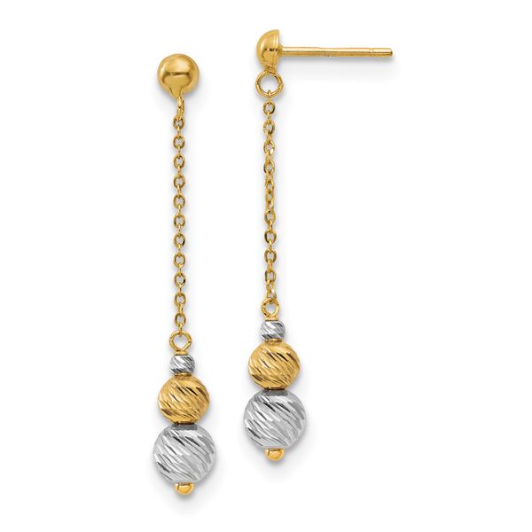 14K Two-tone Polished and Textured Dangle Earrings