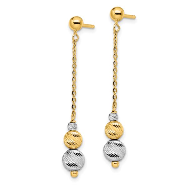 14K Two-tone Polished and Textured Dangle Earrings - Image 2