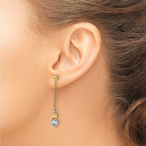 14K Two-tone Polished and Textured Dangle Earrings - Image 3