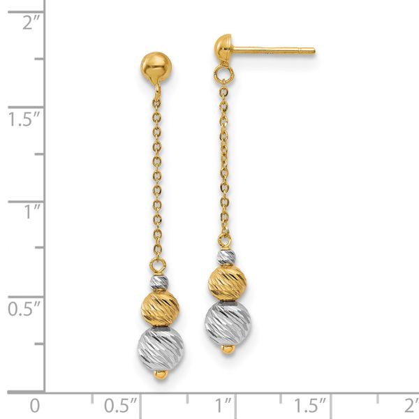 14K Two-tone Polished and Textured Dangle Earrings - Image 4