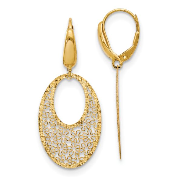 Leslie's 14K Polished and Textured Floral Leverback Earrings
