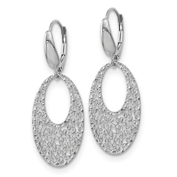 Leslie's 14K White Gold Polished and Textured Floral Leverback Earrings - Image 2
