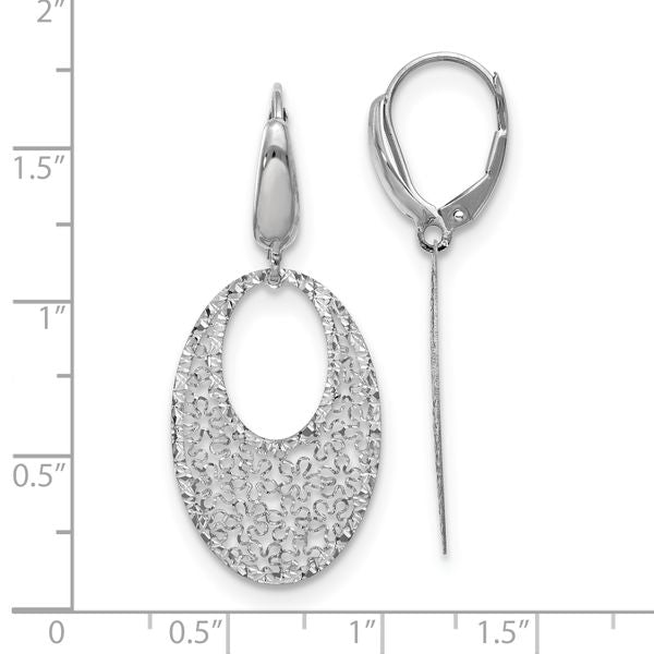 Leslie's 14K White Gold Polished and Textured Floral Leverback Earrings - Image 4