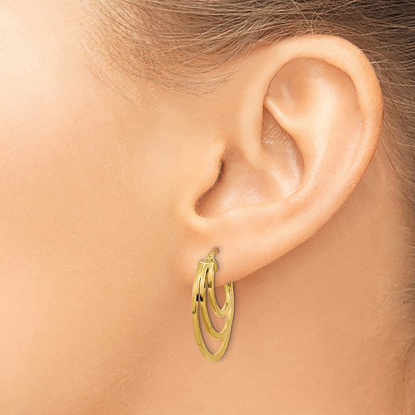 14K Polished Fancy 3 Hoop Earrings - Image 3