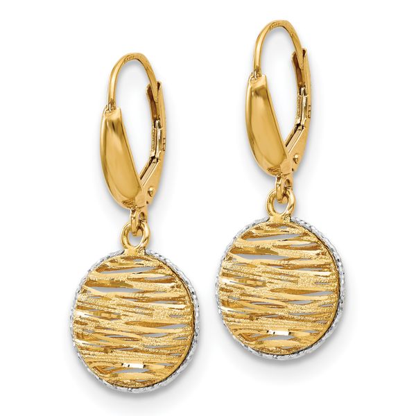 14K w/Rhodium Polished D/C Hollow Earrings - Image 2