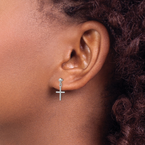 Leslie's 14K White Gold Cross Post Drop Earrings - Image 3