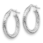 14K 3x15 with White Rhodium Plating D/C Round Hoop Earrings - Image 2