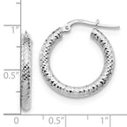 14K 3x15 with White Rhodium Plating D/C Round Hoop Earrings - Image 4