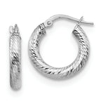 Leslie's 14K 3x10 with White Rhodium Plating D/C Round Hoop Earrings