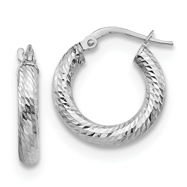 Leslie's 14K 3x10 with White Rhodium Plating D/C Round Hoop Earrings
