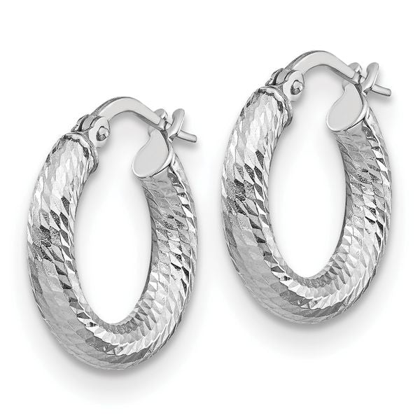 Leslie's 14K 3x10 with White Rhodium Plating D/C Round Hoop Earrings - Image 2