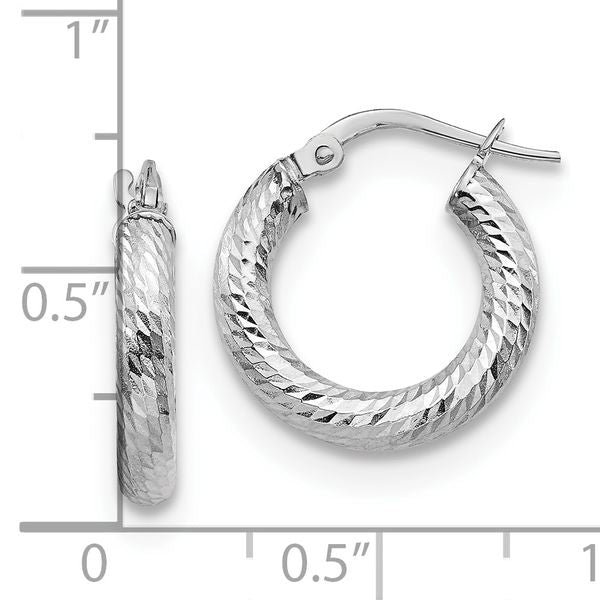 Leslie's 14K 3x10 with White Rhodium Plating D/C Round Hoop Earrings - Image 4