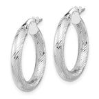 14K 3x15 with White Rhodium Plating D/C Round Hoop Earrings - Image 2