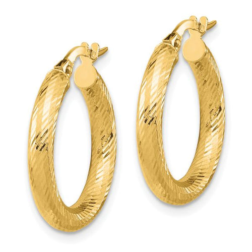 14K 3x15 D/C Round Hoop Earrings - Image 2