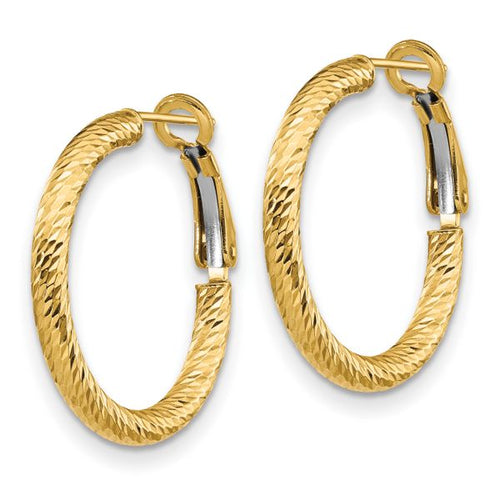 14K 3x20 D/C Round Omega Back Hoop Earrings - Image 2