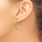 14K 3x20 D/C Round Omega Back Hoop Earrings - Image 3