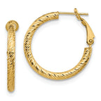 14K 3x20 D/C Round Omega Back Hoop Earrings