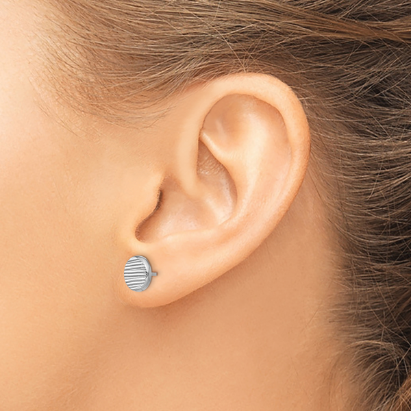 Leslie's 14K White Gold Polished and Textured Small Disc Post Earrings - Image 3