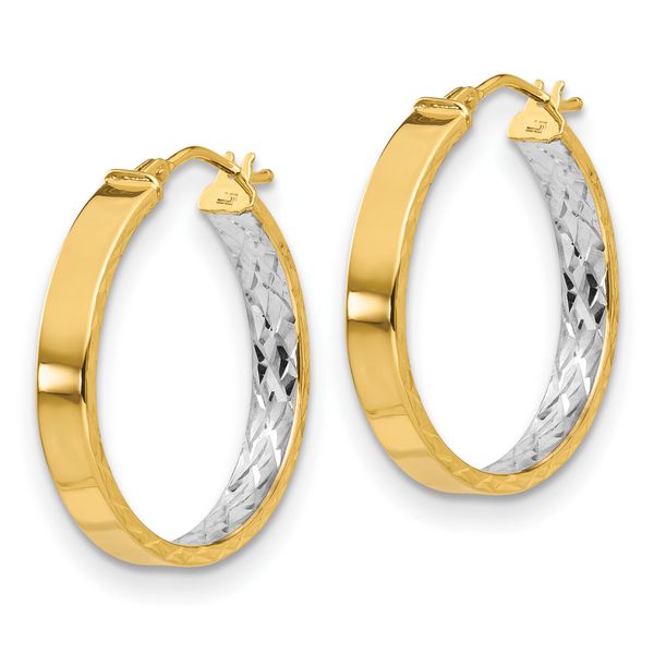 14K with White Rhodium Polished and D/C Hoop Earrings - Image 2
