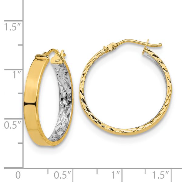 14K with White Rhodium Polished and D/C Hoop Earrings - Image 4