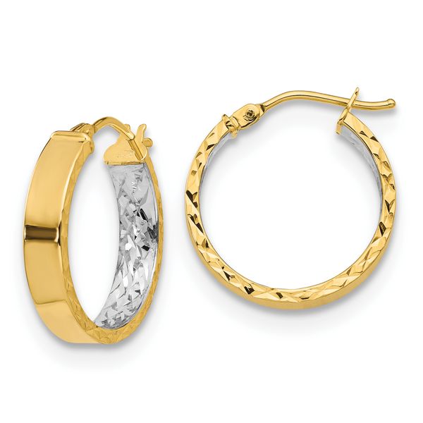 Leslie's 14K with White Rhodium Polished and D/C Hoop Earrings