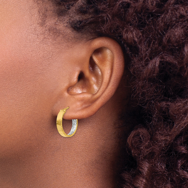 Leslie's 14K with White Rhodium Polished and D/C Hoop Earrings - Image 3
