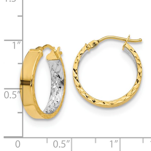 Leslie's 14K with White Rhodium Polished and D/C Hoop Earrings - Image 4