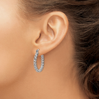 14K White Gold Polished D/C Hollow Hoop Earrings - Image 3