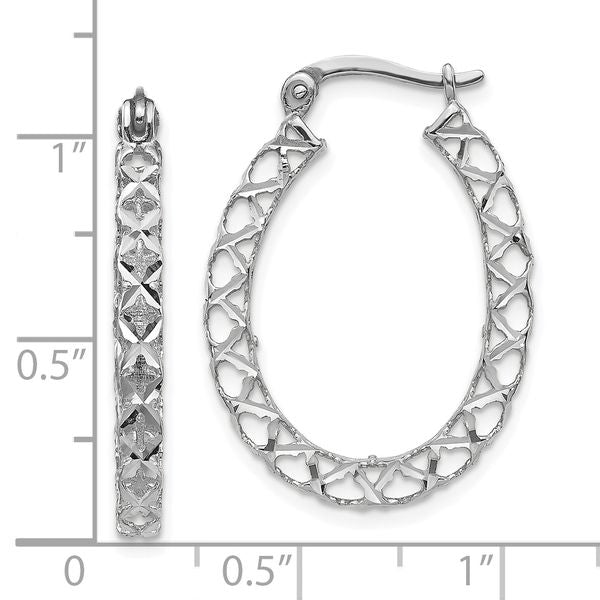 14K White Gold Polished D/C Hollow Hoop Earrings - Image 4