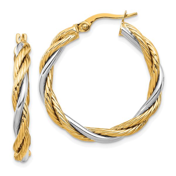Leslie's 14K w/White Rhodium Polished Twisted Hoop Earrings