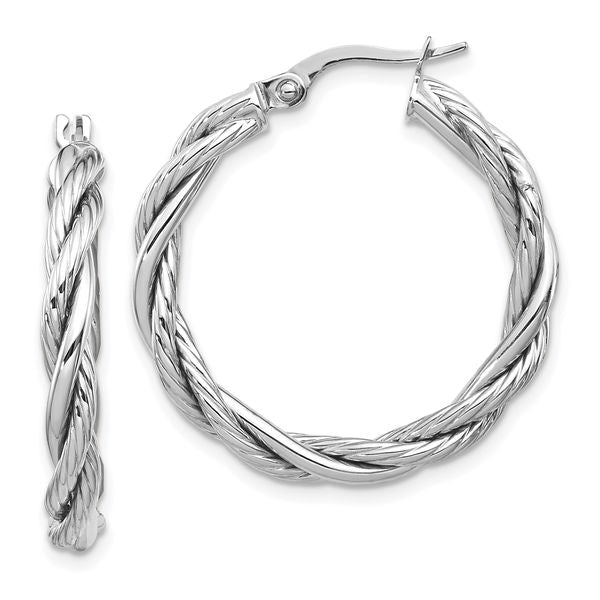 Leslie's 14K w/White Rhodium Polished Twisted Hoop Earrings
