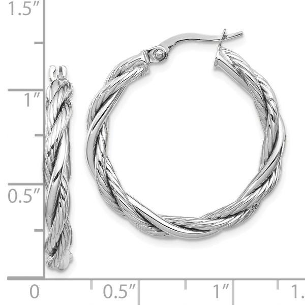 Leslie's 14K w/White Rhodium Polished Twisted Hoop Earrings - Image 4