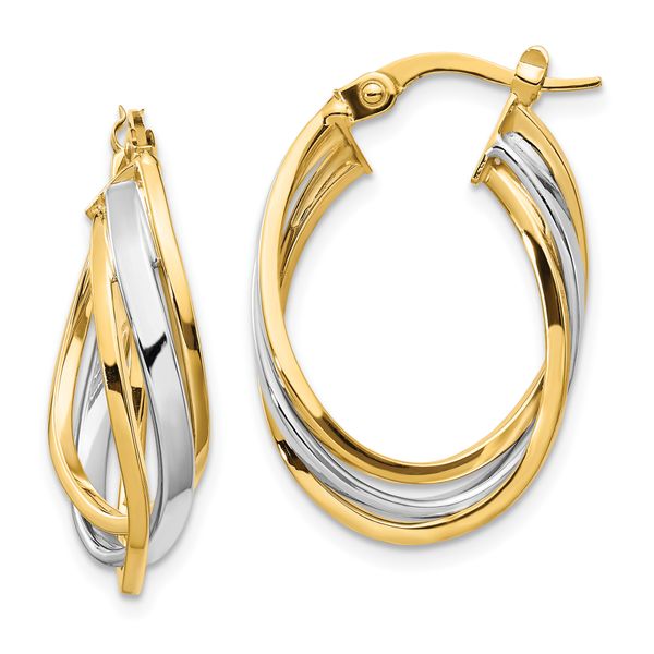 Leslie's 14K with Rhodium Polished Oval Hoop Earrings