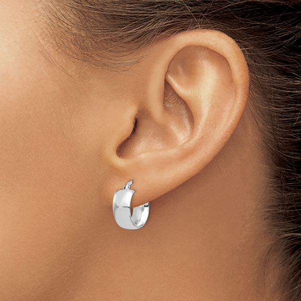 Leslie's 14K w/ White Rhodium Plating 6mm High Polished Huggie Earrings - Image 3