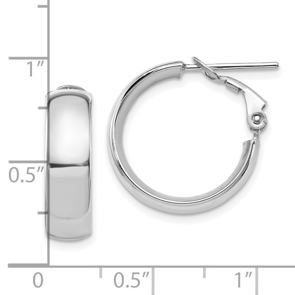 Leslie's 14K with White Rhodium Plating High Polished 6mm Omega Back Hoop Earrings - Image 4