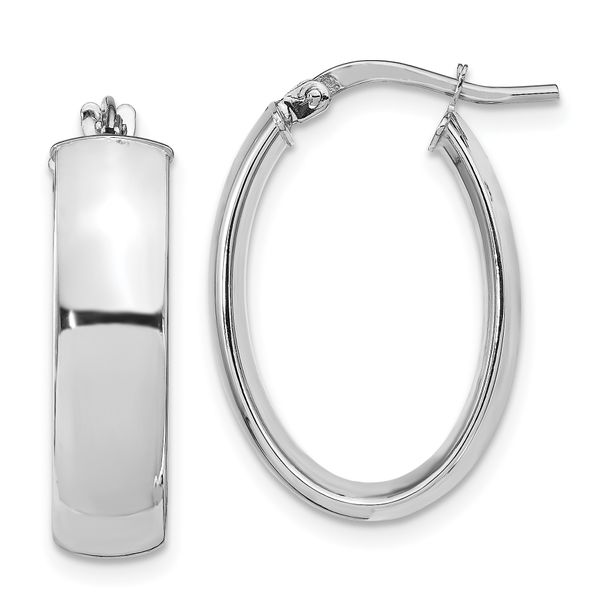 Leslie's 14k with White Rhodium Plating 6mm Polished Oval Hoop Earrings