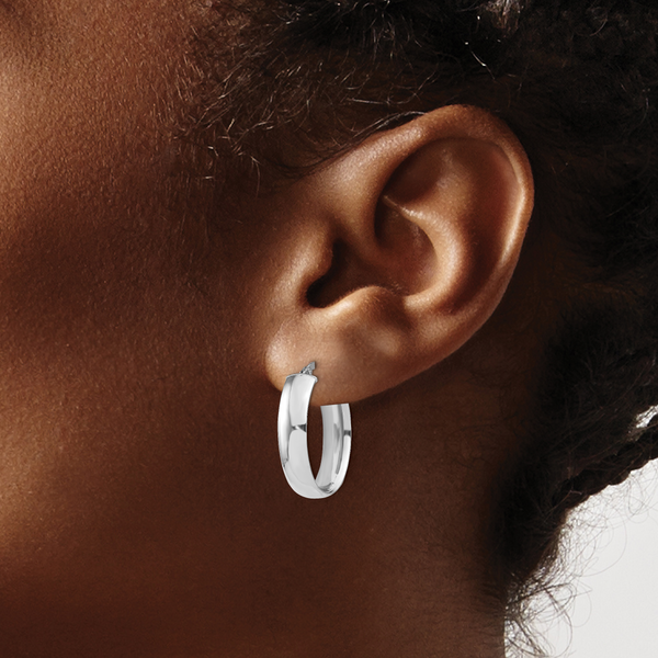 Leslie's 14k with White Rhodium Plating 6mm Polished Oval Hoop Earrings - Image 3