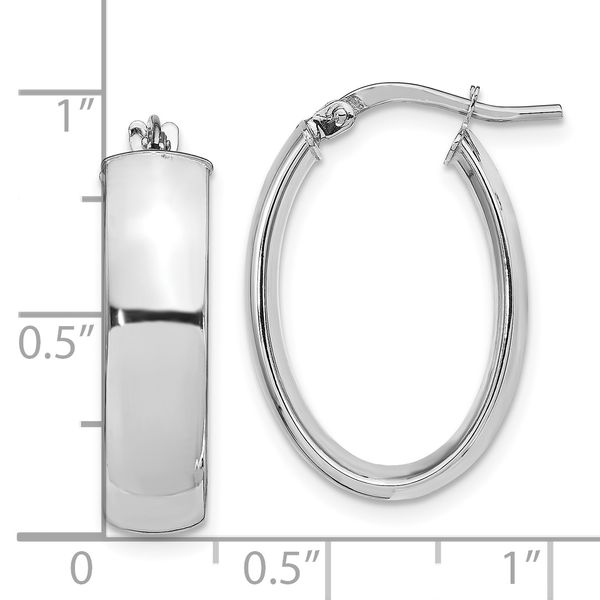 Leslie's 14k with White Rhodium Plating 6mm Polished Oval Hoop Earrings - Image 4