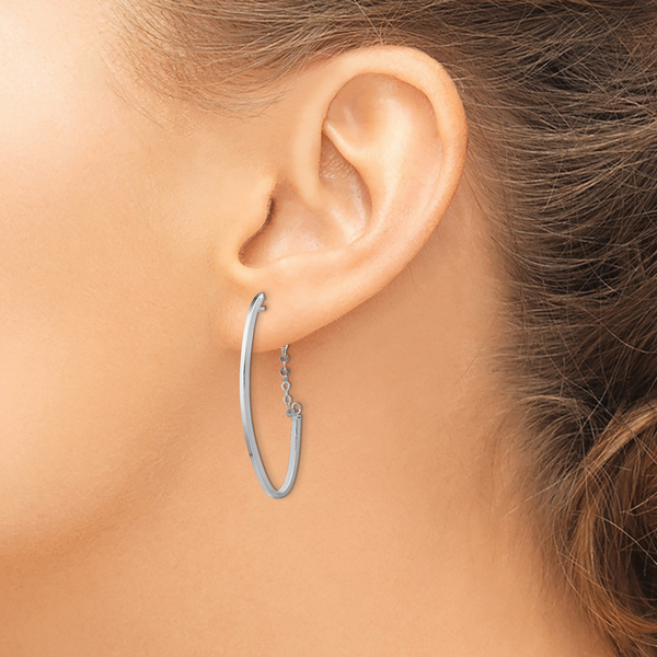 14k with Rhodium Plating Polished Hoop Earrings - Image 3