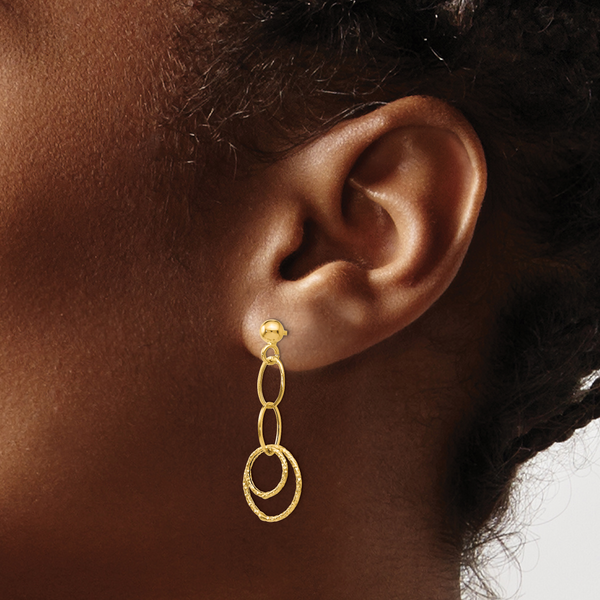 Leslie's 14K Polished and Textured Post Dangle Earrings - Image 3