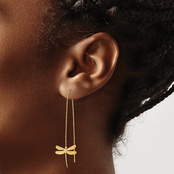 Leslie's 14k Polished Brushed Dragonfly Threader Earrings - Image 3