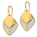 14k White Rhodium Polished Brushed D/C Dangle Earrings - Image 2
