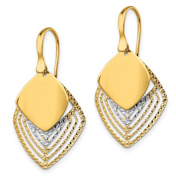 14k White Rhodium Polished Brushed D/C Dangle Earrings - Image 2