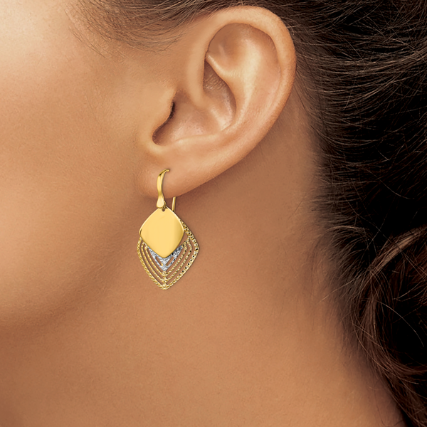 14k White Rhodium Polished Brushed D/C Dangle Earrings - Image 3