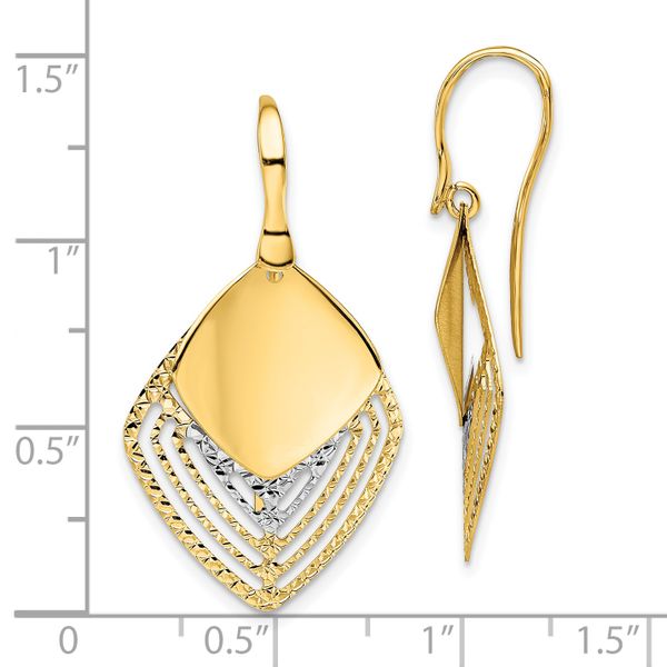 14k White Rhodium Polished Brushed D/C Dangle Earrings - Image 4