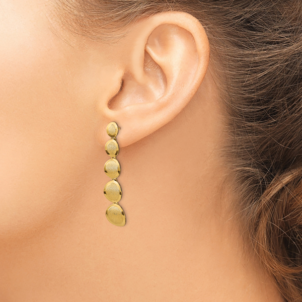 14K Polished and Brushed Post Dangle Earrings - Image 3